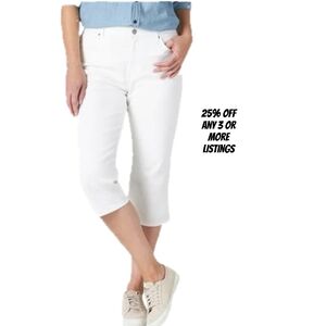 White Cropped Pants Plus Size 20W Lee Mid Rise Capri Denim Jean Pockets Ankle